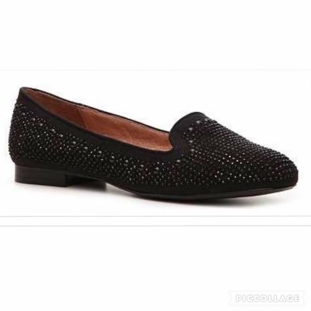 - ALDO Black Jeweled Rhinestone Loafers Slip-on Flats Shoes
